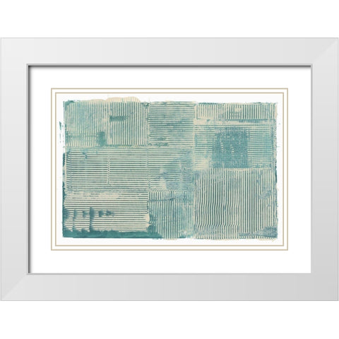 Teal Linework II White Modern Wood Framed Art Print with Double Matting by Cartissi