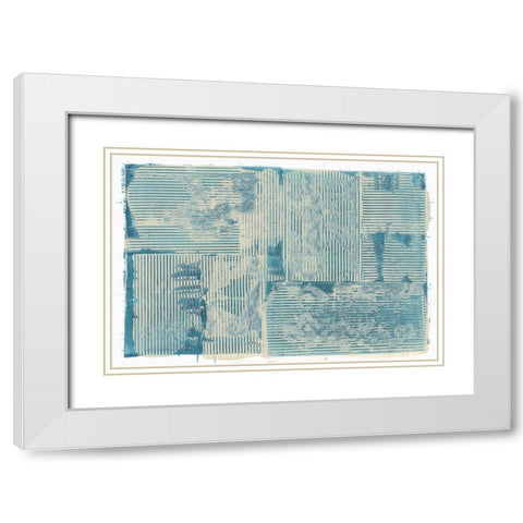 Teal Linework III White Modern Wood Framed Art Print with Double Matting by Cartissi