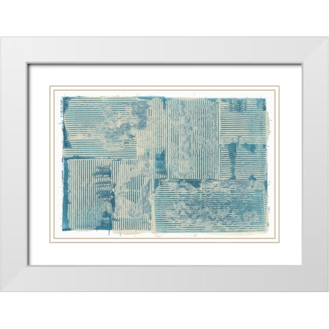 Teal Linework III White Modern Wood Framed Art Print with Double Matting by Cartissi