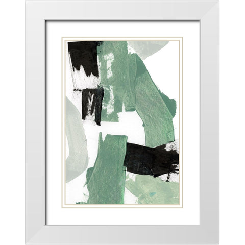 Flowing Green I  White Modern Wood Framed Art Print with Double Matting by Cartissi