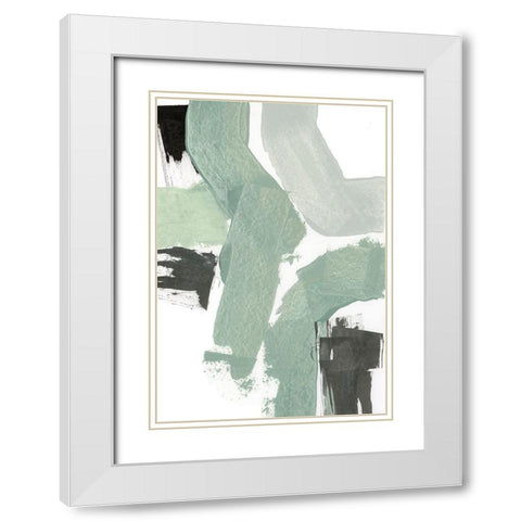 Flowing Green II White Modern Wood Framed Art Print with Double Matting by Cartissi