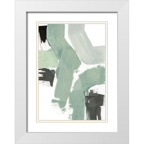 Flowing Green II White Modern Wood Framed Art Print with Double Matting by Cartissi