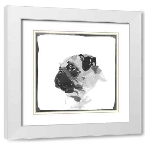 Pug White Modern Wood Framed Art Print with Double Matting by Cartissi