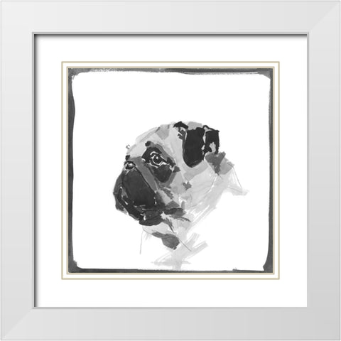 Pug White Modern Wood Framed Art Print with Double Matting by Cartissi