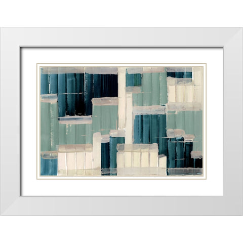 Mid Blue White Modern Wood Framed Art Print with Double Matting by Cartissi