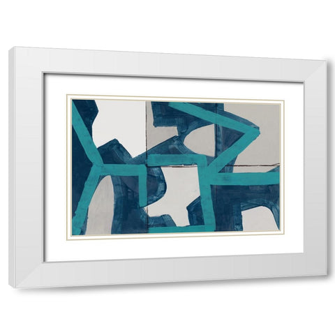 Mid Blue Shapes I  White Modern Wood Framed Art Print with Double Matting by Cartissi