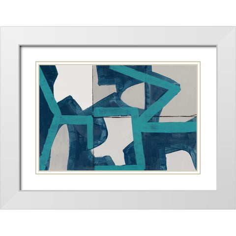 Mid Blue Shapes I  White Modern Wood Framed Art Print with Double Matting by Cartissi