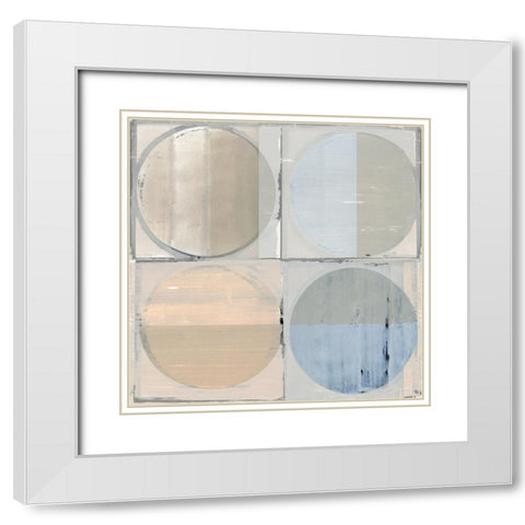 Circle Tiles I White Modern Wood Framed Art Print with Double Matting by Cartissi