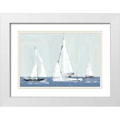 Three Sails White Modern Wood Framed Art Print with Double Matting by Cartissi