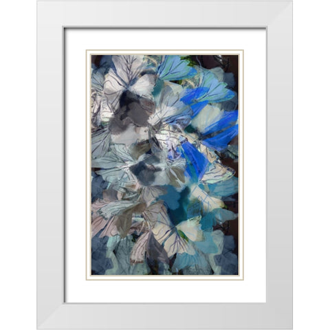 Midnight Blue Florals I White Modern Wood Framed Art Print with Double Matting by Cartissi