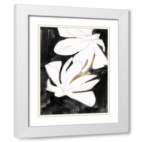 Black and Gold Floral II White Modern Wood Framed Art Print with Double Matting by Cartissi