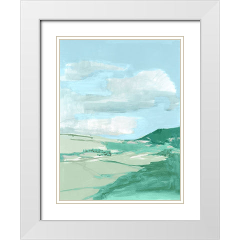 Fluffy Blue Clouds II White Modern Wood Framed Art Print with Double Matting by Cartissi