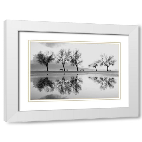 Kara White Modern Wood Framed Art Print with Double Matting by Ayer