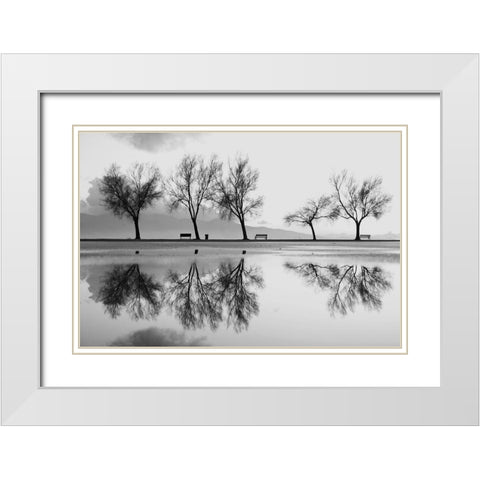 Kara White Modern Wood Framed Art Print with Double Matting by Ayer
