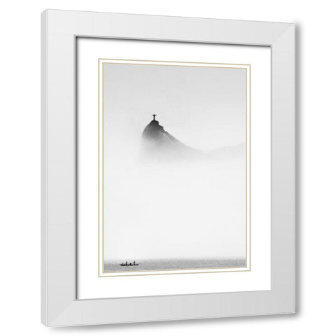 Cole - Cristo in the Mist White Modern Wood Framed Art Print with Double Matting by 1x
