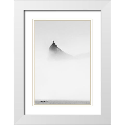 Cole - Cristo in the Mist White Modern Wood Framed Art Print with Double Matting by 1x