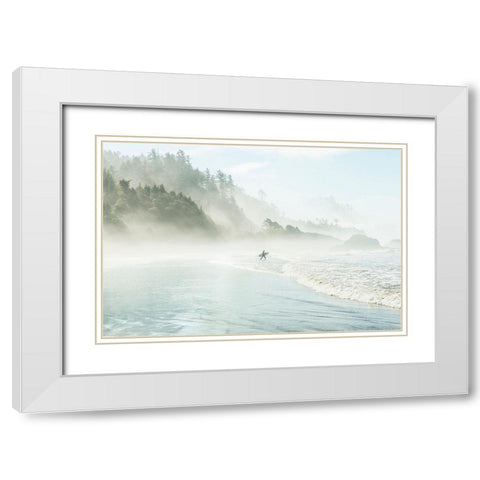 Catching the Morning Surf White Modern Wood Framed Art Print with Double Matting by Suhrie
