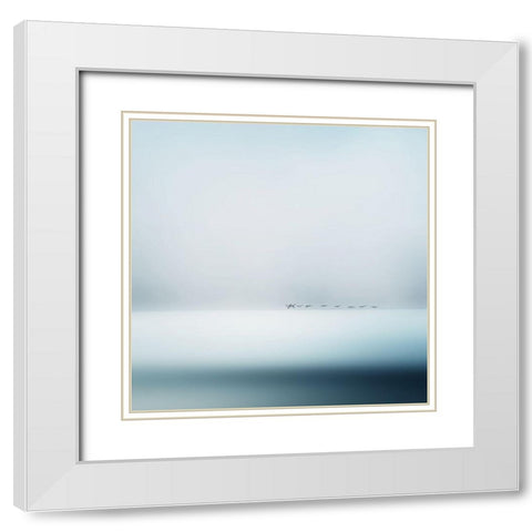 Wild Geese White Modern Wood Framed Art Print with Double Matting by Flour