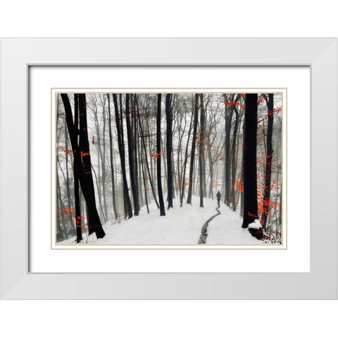 Through autumn and winter White Modern Wood Framed Art Print with Double Matting by Krivec