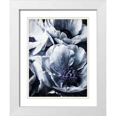 Peony Blue Petals II White Modern Wood Framed Art Print with Double Matting by Aldridge, Ashley