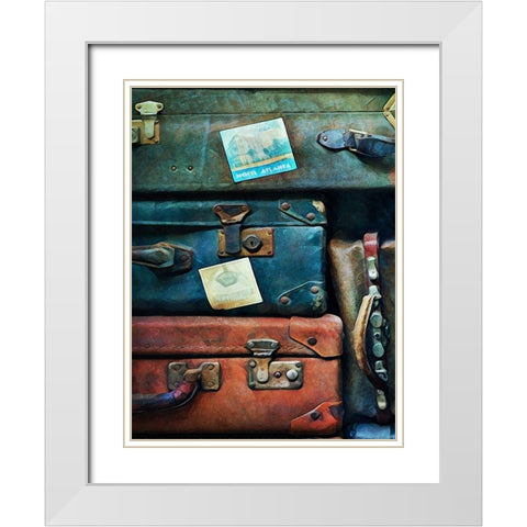 Vintage Stacked Suitcases I  White Modern Wood Framed Art Print with Double Matting by Aldridge, Ashley