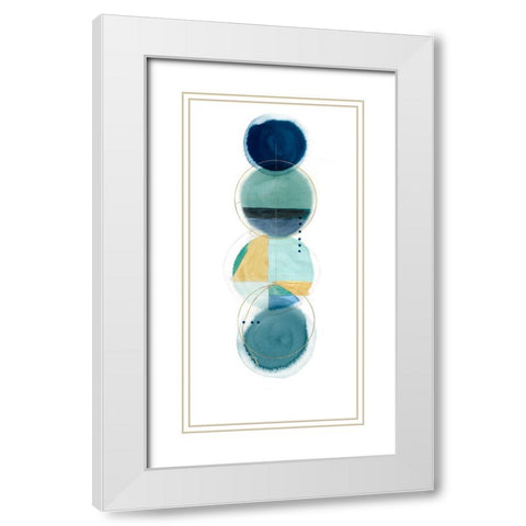 Stacked Circles I Blue Version White Modern Wood Framed Art Print with Double Matting by Hazel J