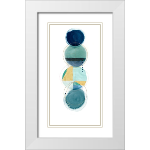 Stacked Circles I Blue Version White Modern Wood Framed Art Print with Double Matting by Hazel J
