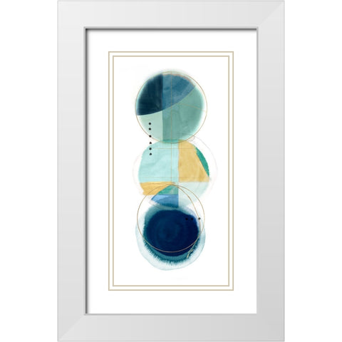 Stacked Circles II Blue Version White Modern Wood Framed Art Print with Double Matting by Hazel J