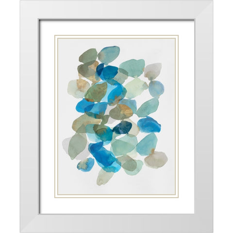 Blue Inky Pebbles I White Modern Wood Framed Art Print with Double Matting by Hazel J