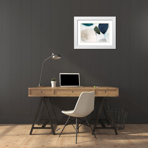 Shapes of Blue Blobs I White Modern Wood Framed Art Print with Double Matting by Hazel J