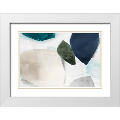 Shapes of Blue Blobs I White Modern Wood Framed Art Print with Double Matting by Hazel J