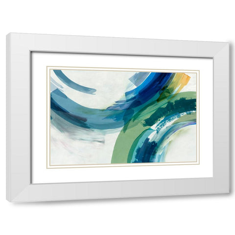 Blue Motion II White Modern Wood Framed Art Print with Double Matting by Hazel J