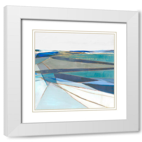 Blue Geo III White Modern Wood Framed Art Print with Double Matting by Hazel J
