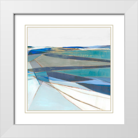 Blue Geo III White Modern Wood Framed Art Print with Double Matting by Hazel J