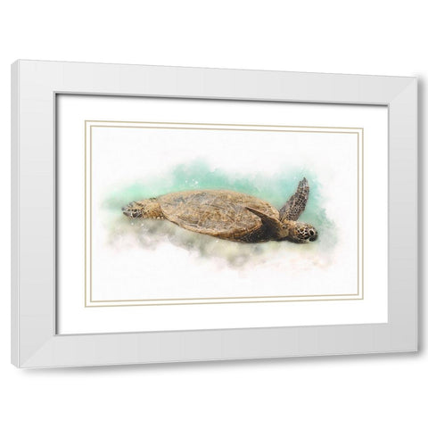 Hawaiian Green Sea Turtle Watercolor I White Modern Wood Framed Art Print with Double Matting by Zalewski, Christine