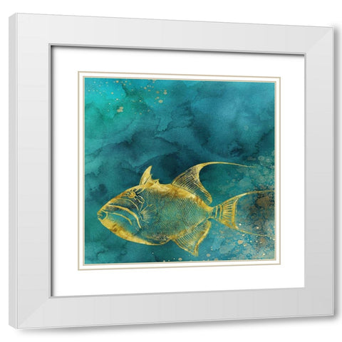 Redone Fish of Gold on Aqua  White Modern Wood Framed Art Print with Double Matting by Zalewski, Christine