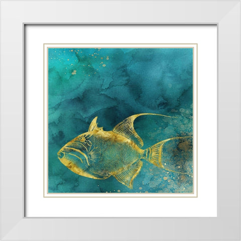 Redone Fish of Gold on Aqua  White Modern Wood Framed Art Print with Double Matting by Zalewski, Christine
