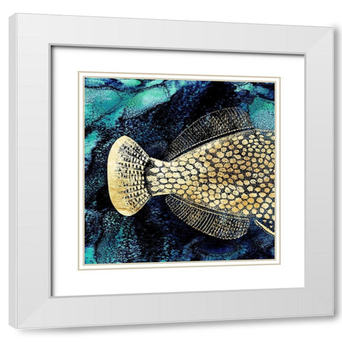Blue Ink and Golden Fish I  White Modern Wood Framed Art Print with Double Matting by Zalewski, Christine