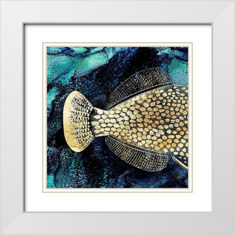 Blue Ink and Golden Fish I  White Modern Wood Framed Art Print with Double Matting by Zalewski, Christine