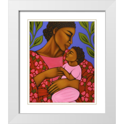 African Mother and Baby White Modern Wood Framed Art Print with Double Matting by Adams, Tamara