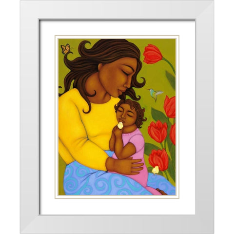 Mother and Child White Modern Wood Framed Art Print with Double Matting by Adams, Tamara