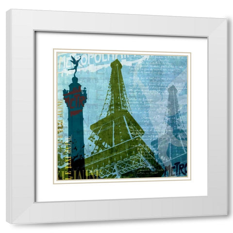 Paris - French Blue White Modern Wood Framed Art Print with Double Matting by Allen, Maura