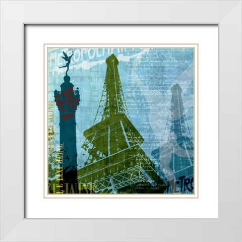 Paris - French Blue White Modern Wood Framed Art Print with Double Matting by Allen, Maura