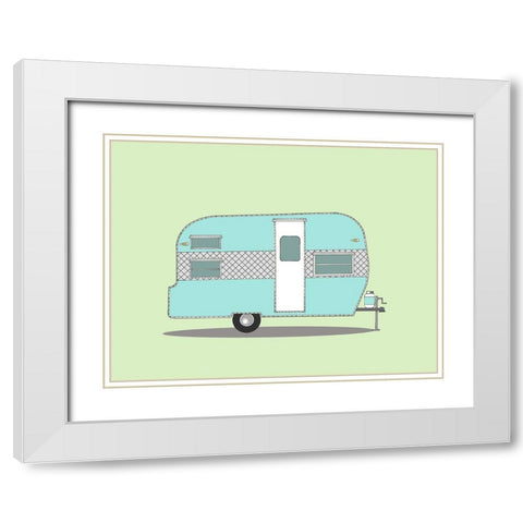 Frolic Camper White Modern Wood Framed Art Print with Double Matting by Annie Bailey Art