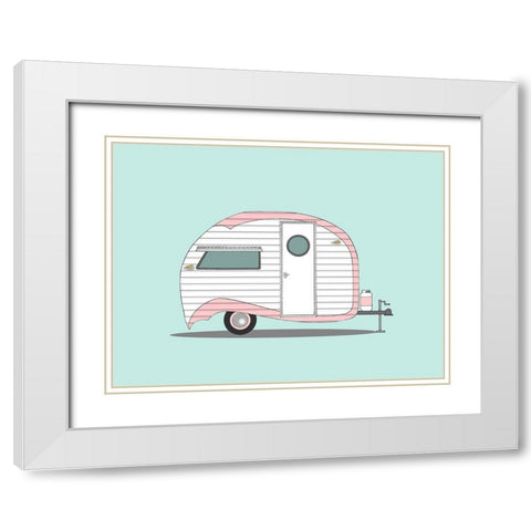 Pink Stripe Teardrop White Modern Wood Framed Art Print with Double Matting by Annie Bailey Art