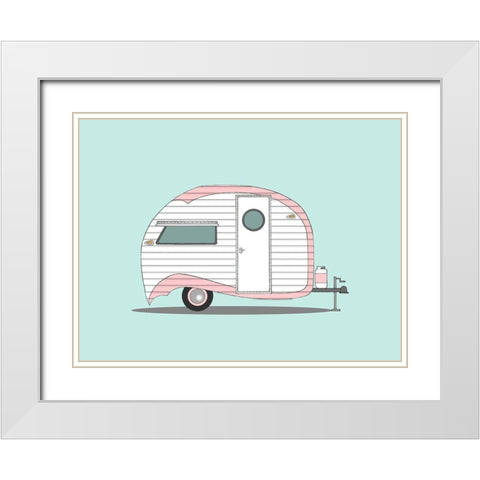Pink Stripe Teardrop White Modern Wood Framed Art Print with Double Matting by Annie Bailey Art