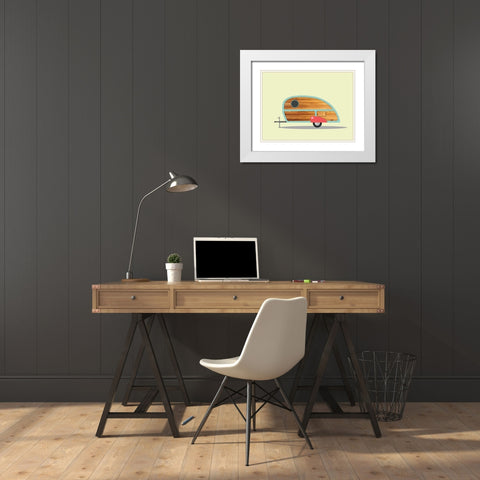 Teardrop Camper White Modern Wood Framed Art Print with Double Matting by Annie Bailey Art