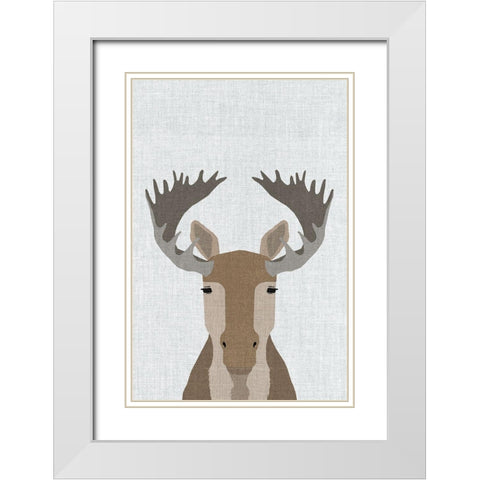 Moose White Modern Wood Framed Art Print with Double Matting by Annie Bailey Art