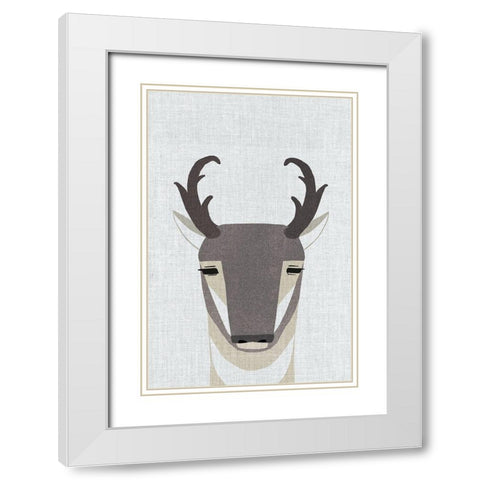 Pronghorn Antelope White Modern Wood Framed Art Print with Double Matting by Annie Bailey Art