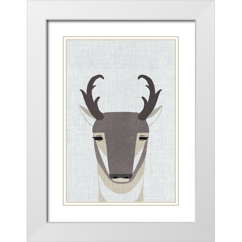 Pronghorn Antelope White Modern Wood Framed Art Print with Double Matting by Annie Bailey Art